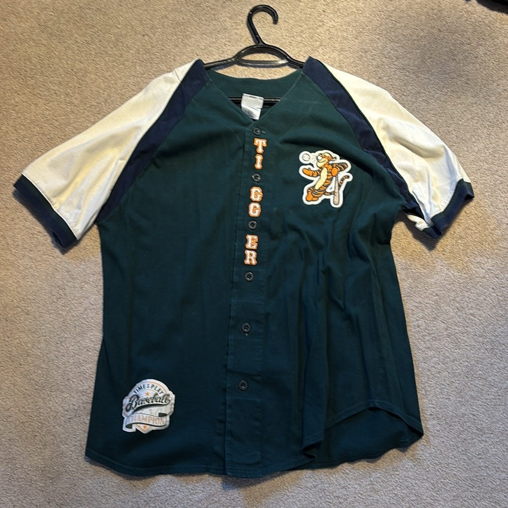 Vintage Disney Tigger Green and Cream Baseball Jersey